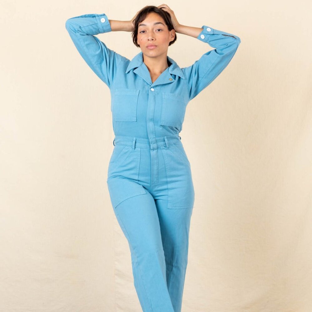 Big Bud Press Long-sleeved Everyday Jumpsuit in Baby Blue, XS (Extra Small)